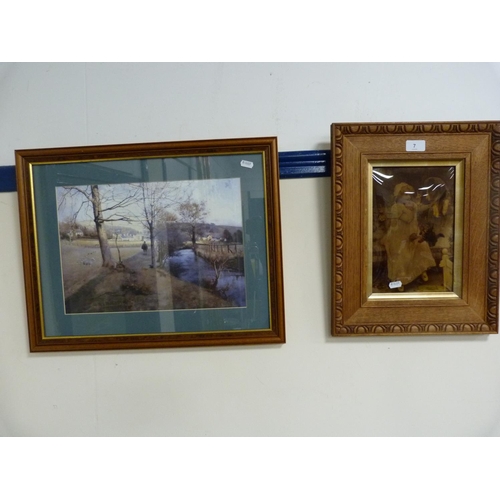 7 - Arthur J Elsley Crystoleum in an oak frame and a print of a farmer with sheep near Moniaive.  (2)... 