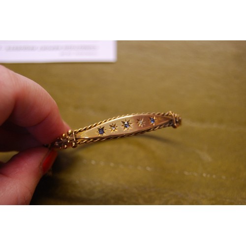 29 - Gold hinged bangle, Chester 1900, and a necklet, both 9ct, 10.9g.  (2)