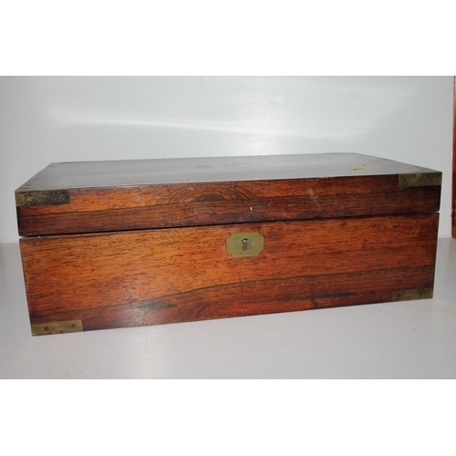 1 - Rosewood and brass mounted writing slope, 43.5cm.