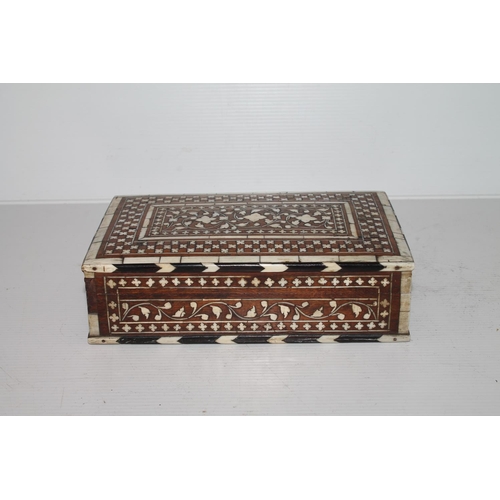 4 - Anglo-Indian Islamic marquetry and parquetry inlaid box, 19cm.