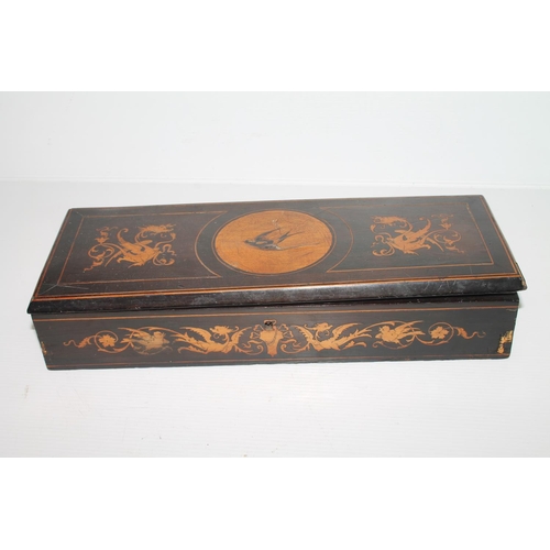 6 - Sorrento ebony and inlaid glove box, 31cm.