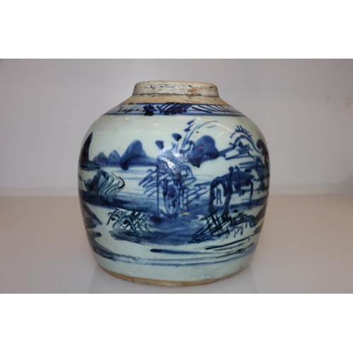37 - Antique Chinese blue and white glazed ginger jar.