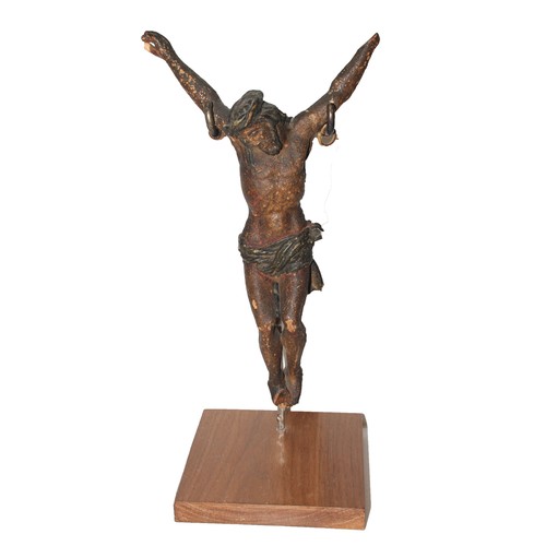 Antique treen model of Christ, on later stand, 39cm.
