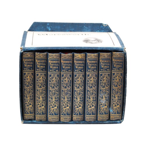 Set of eight volumes of Wordsworth's Poetical Works with blue and gilt bindings, in a fitted box, also four volumes of The Poetry of Robert Burns - Centenary Edition.