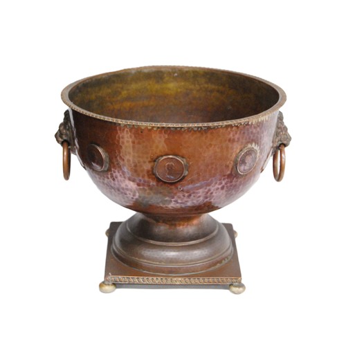Copper punch bowl with lion mask ring handles, Indian-style brass bowls and plate etc.