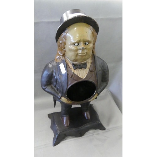 Cast Metal Clock Case in the Form of a Man with Moving Eyes (No Movement), standing approx 39cm tall.