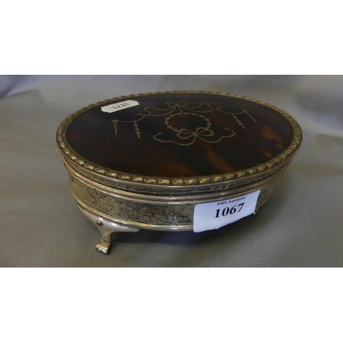 1067 - Birmingham Tortoiseshell Pique Silver Dressing Table Trinket Box.