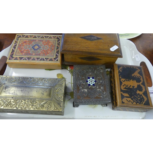Tray Lot - Assorted Wood & Metal Trinket Boxes.
