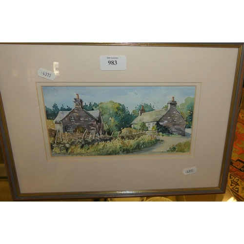 Framed Watercolour Farm Cottages Old Struan by Chris Silver - 24 x 12 cms