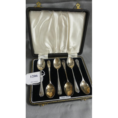 Cased Set of Six Silver Coffee Spoons, Birmingham hallmark, weighing approx 1.6oz troy.