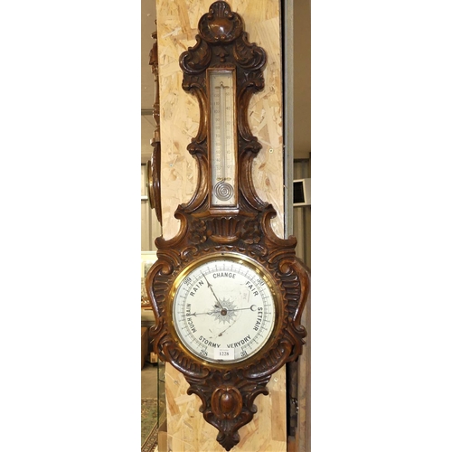 Late Victorian Carved Oak Banjo Barometer.