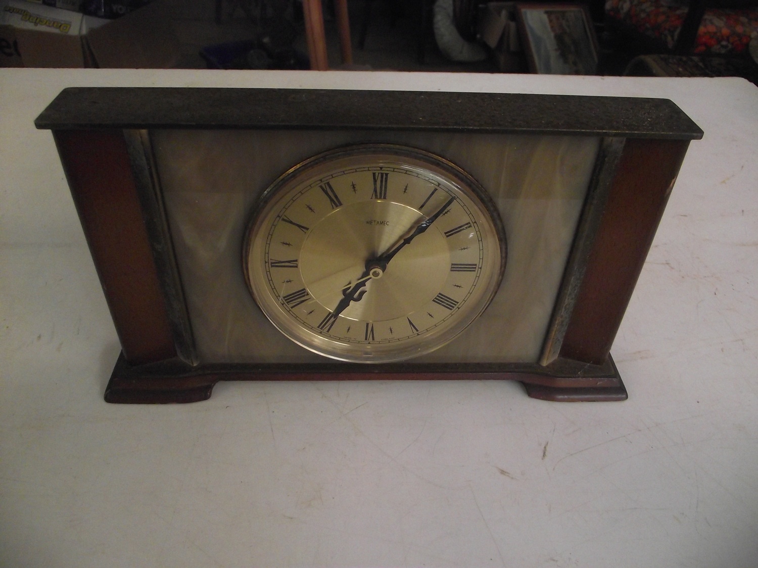 Heavy brass & Onyx Metamec clock.