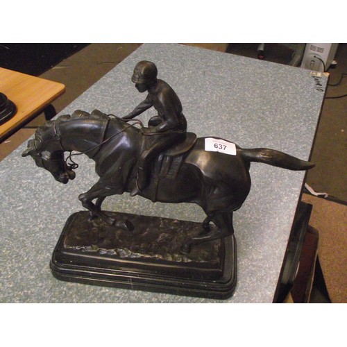 637 - Mene  bronze of horse and rider 12 x 12 inches