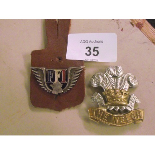 35 - French FFI badge plus other