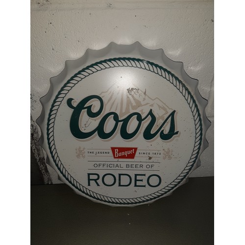 37 - Coors tin plate round bar sign. 36cm across.