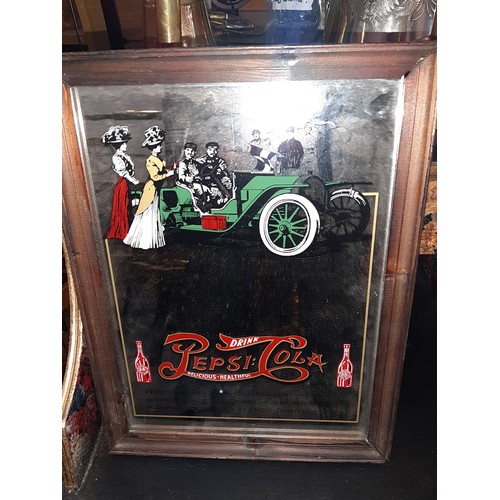 52 - Vintage wood framed Pepsi mirror. 335 x 245mm