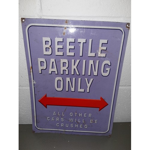 50 - Tin plate Beetle Parking sign. 40 x 30cm.
