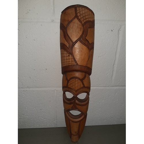 43 - Hand carved African Witch doctor mask. 431mm high.