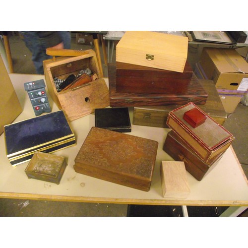 56 - Various vintage table boxes, cutlery case inc carved secret switch opening box, shoe shine box ect