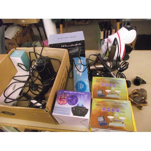 48 - Large box of new goods, coffee machine, scales ect.