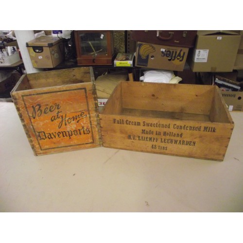 2 - 2 vintage wooden advertising crates.