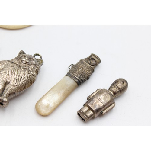 3 - ,4 x Antique / Vintage Hallmarked .925 STERLING SILVER Baby Rattles / Whistle 47g