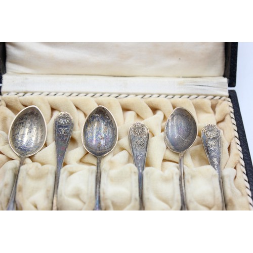 13 - ,6 x Vintage Stamped .830 CONTINENTAL SILVER Teaspoons w/ Engraving Cased (39g)