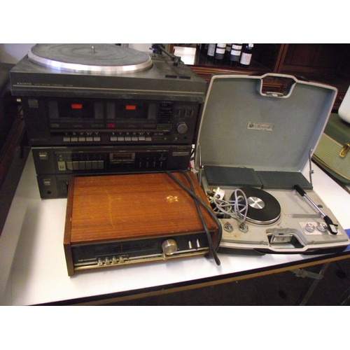 5 - Portable Pye vinyl record player + Sanyo stacking sepates ect