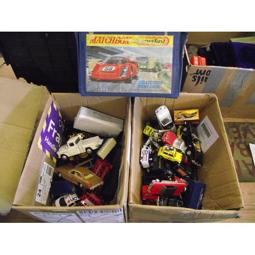 51 - 2 boxes of various diecast cars ect in matchbox case.
