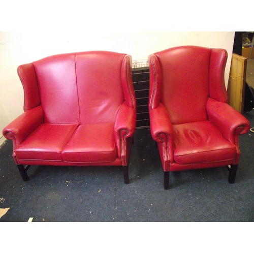 328 - Excellent quality chesterfield style leather settee and chair