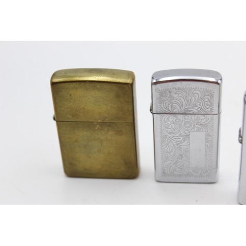 24 - ,3 x Assorted ZIPPO Cigarette LIGHTERS Inc Vintage, Boxed, Brass, Slimline Etc