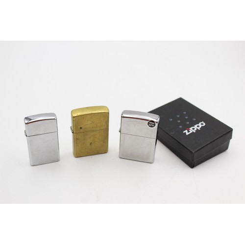 28 - ,3 x Assorted ZIPPO Cigarette LIGHTERS Inc Vintage, Boxed, Brass, Slimline Etc