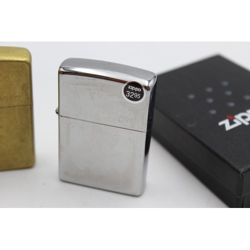 28 - ,3 x Assorted ZIPPO Cigarette LIGHTERS Inc Vintage, Boxed, Brass, Slimline Etc