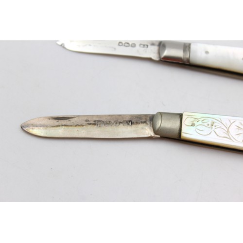 77 - ,2 x Antique Hallmarked .925 STERLING SILVER Fruit Knives w/ MOP Handles (29g)