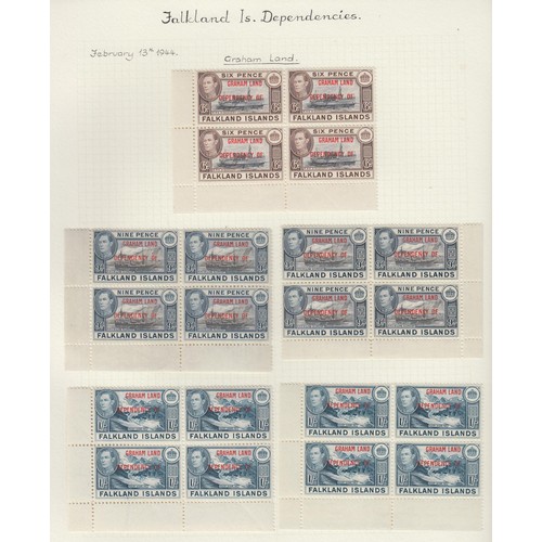393 - 1944 KGVI overprinted set for all four Dependencies on album leaves with two sets for each in corner... 