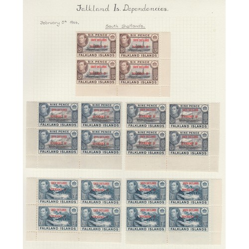 393 - 1944 KGVI overprinted set for all four Dependencies on album leaves with two sets for each in corner... 