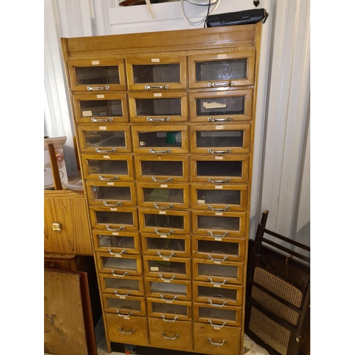 6 - 33 Drawer Vintage Oak Haberdashery Cabinet By Dudley & Co Ltd (90cm x 200cm x 52cm)