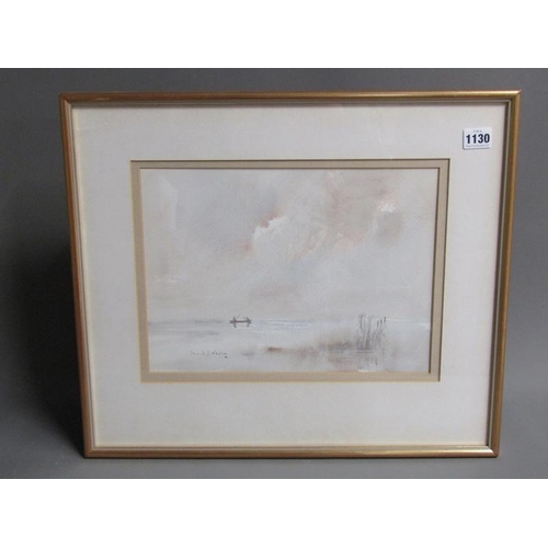 1130 - DAVID J WESTERN - TWO FISHERMAN IN A BOAT, WATERCOLOUR, SIGNED, F/G, 25CM X 34CM