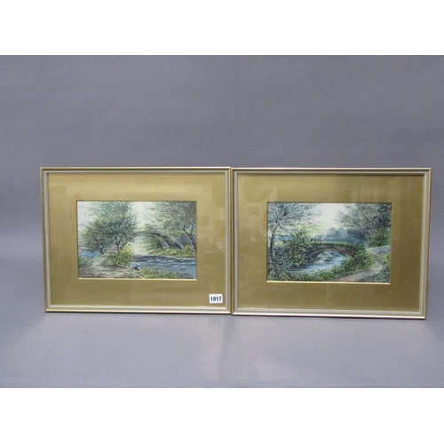 1017 - FW RIDLEY - PAIR, TWO 19C SUBJECTS, FIGURES ON A BRIDGE & LADY BY THE RIVER, EACH SIGNED, F/G, 19CM ... 
