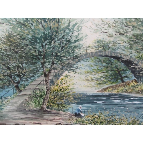 1017 - FW RIDLEY - PAIR, TWO 19C SUBJECTS, FIGURES ON A BRIDGE & LADY BY THE RIVER, EACH SIGNED, F/G, 19CM ... 