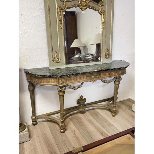 1024 - Impressive French marble topped breakfront console, approx 92cm H x 182cm W x 49cm D