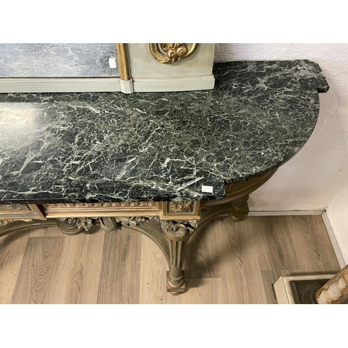 1024 - Impressive French marble topped breakfront console, approx 92cm H x 182cm W x 49cm D