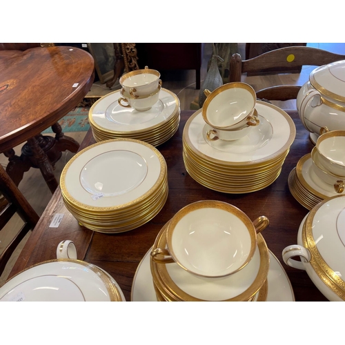 1266 - Extensive gold rimmed china service, mixed makers, Royal Doulton and mintons