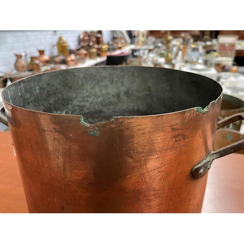 12 - Antique French copper stock pot, no lid, in distressed condition, approx 23cm x 27cm Dia
