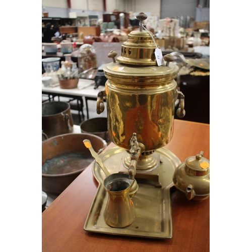 22 - Brass samovar, with assorted accessories, approx 47cm H and shorter