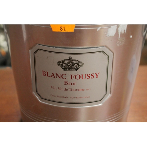 54 - French 'Blanc Foussy Brut' twin handled champagne bucket, approx 20cm H x 19cm Dia