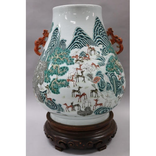 1 - Large antique 19th century Chinese famille rose hu shape porcelain vase of 