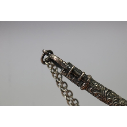16 - Antique Sterling silver pencil case, marked for London 1900-03, with chain, along with a cheroot hol... 