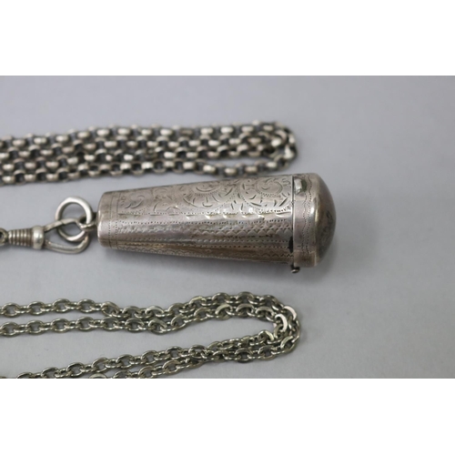 16 - Antique Sterling silver pencil case, marked for London 1900-03, with chain, along with a cheroot hol... 