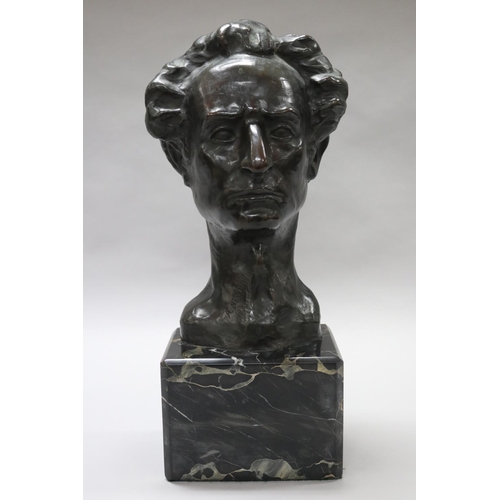 Percy Aldridge Grainger, cast by the American Roman Bronze Works New York, by A Newmark 1933 mounted on a marble base, signed and dated 1933, impressed mark to base Roman Bronze Works NY, total approx 55cm H